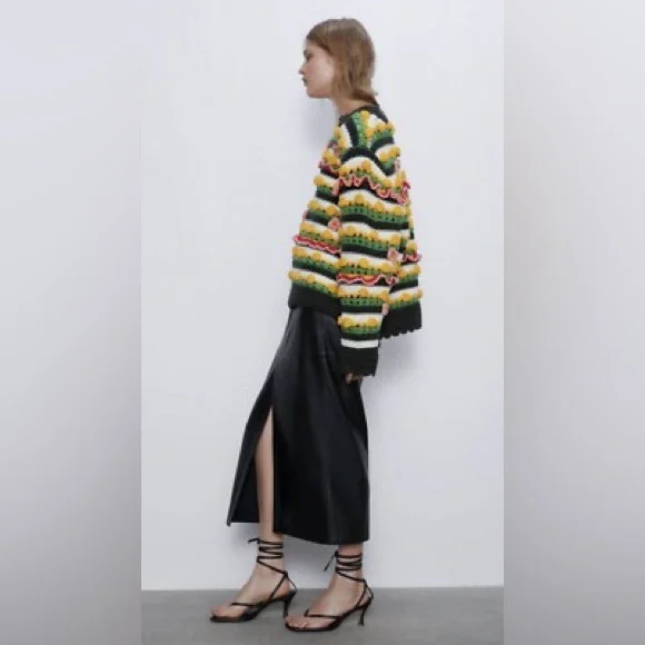 Zara Knit Floral Limited Edition Chunky Knit Sweater - Picture 3 of 7